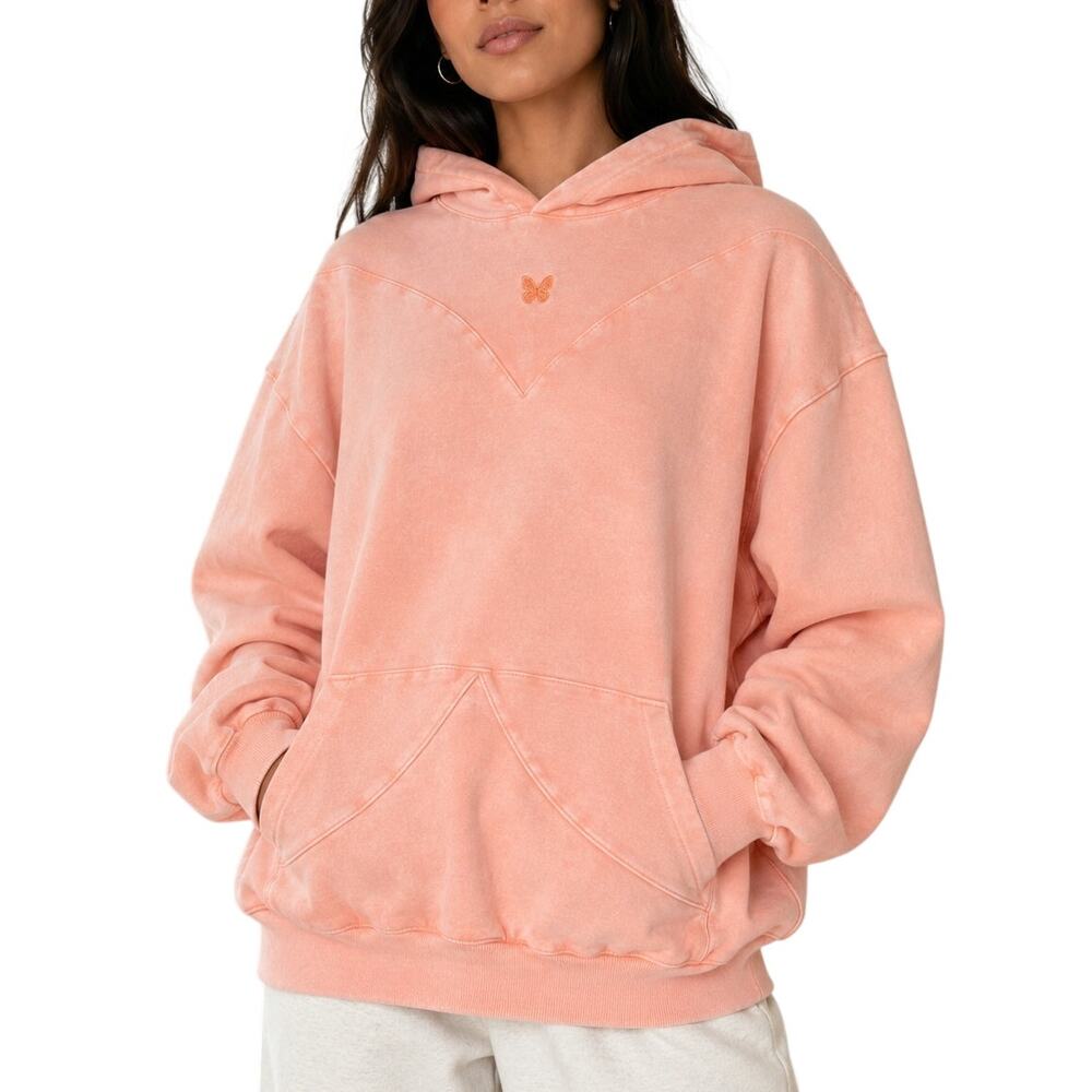 Voight By Valentina Peach Butterfly Oversized Hoodie Soft Girl Y2K NWT Small